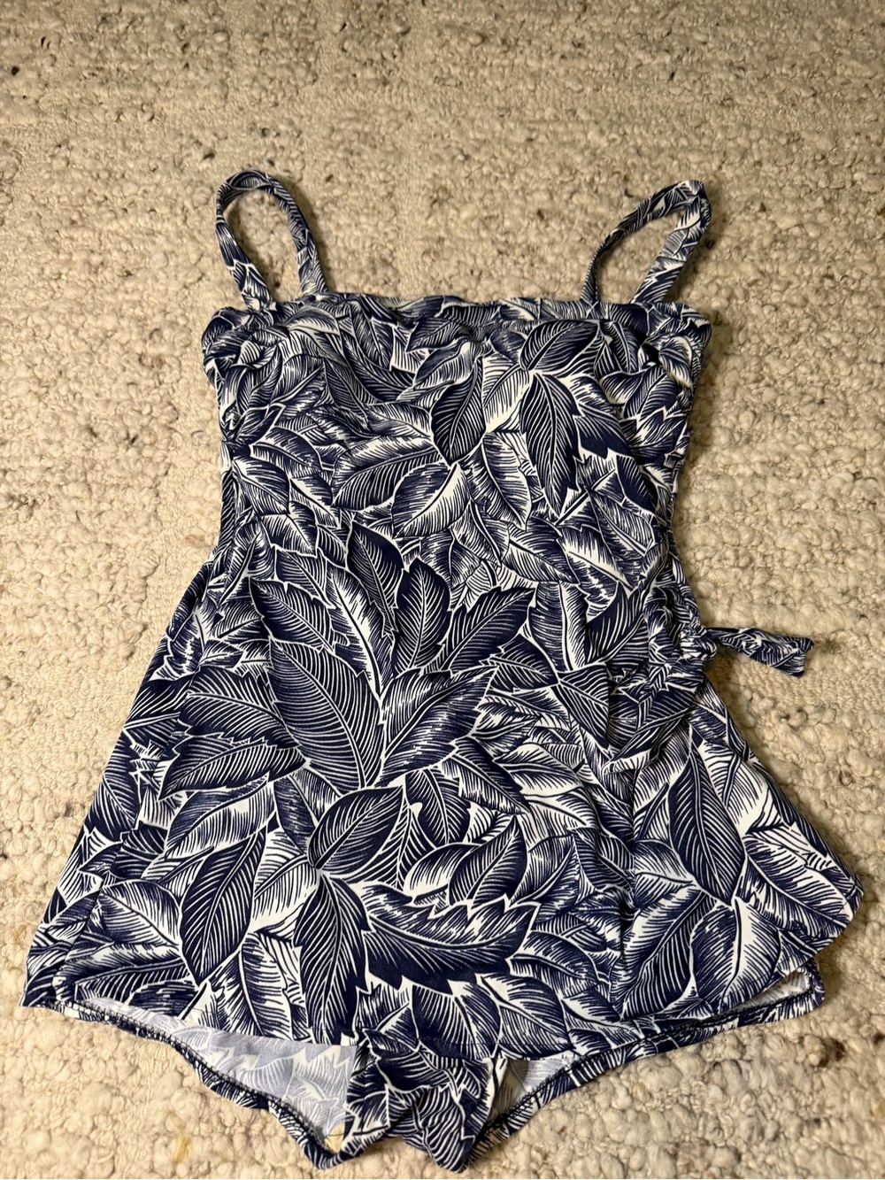 Navy Leaf-Print Women’s Swim Romper